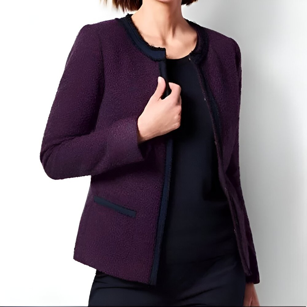 NWT Talbots Merlot Wine Pink Purple Navy Blue Wool Boucle Tweed Blazer XL 16 P